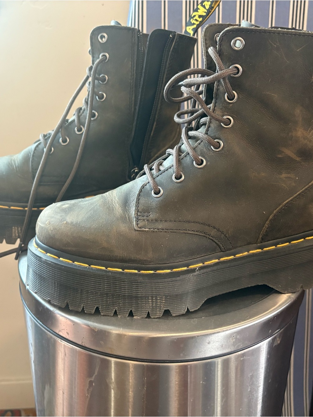 Dr. Martens Brown Leather Platform Chelsea Boots with Yellow Welt - Picture 5 of 7